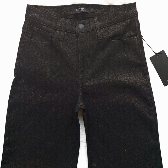 HUDSON Holly High Rise Black Gold Wide Leg Trouser Stretch Jeans - Picture 9 of 12